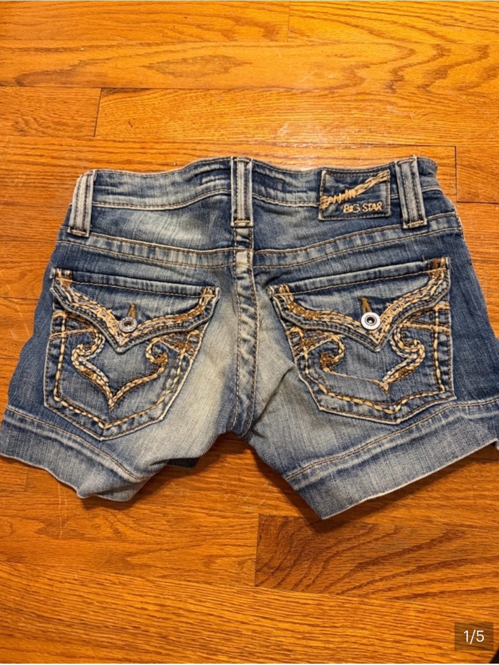 Vintage Big Star Sweet Denim Shorts Size 25 Low Rise Distressed Flap Pocket - Picture 6 of 6